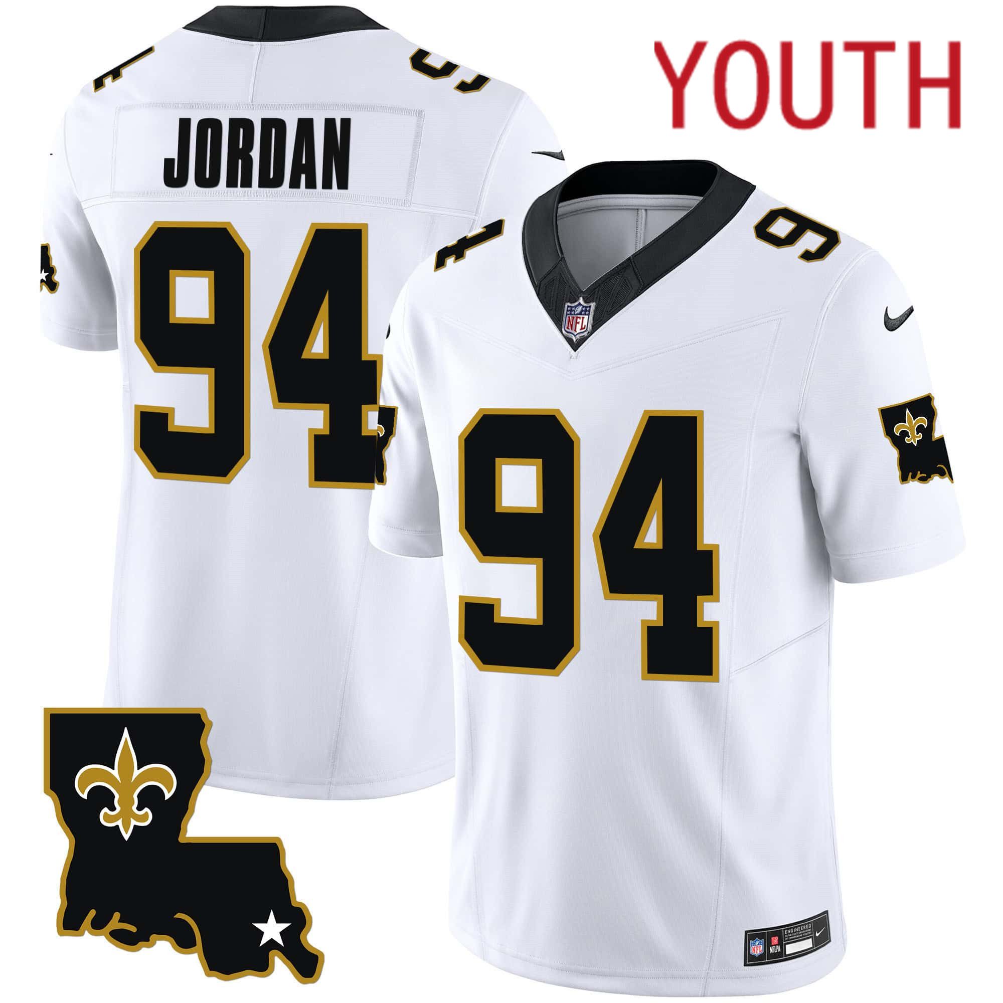 Youth New Orleans Saints #94 Jordan White 2024 Nike 1987 Legacy Vapor Limited NFL Jersey